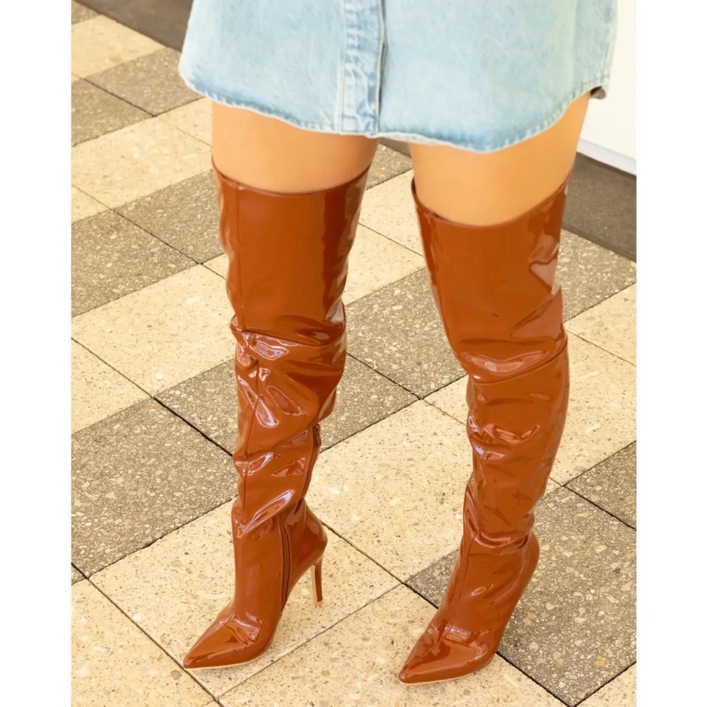 skinny heel pointy toe over the knee boots